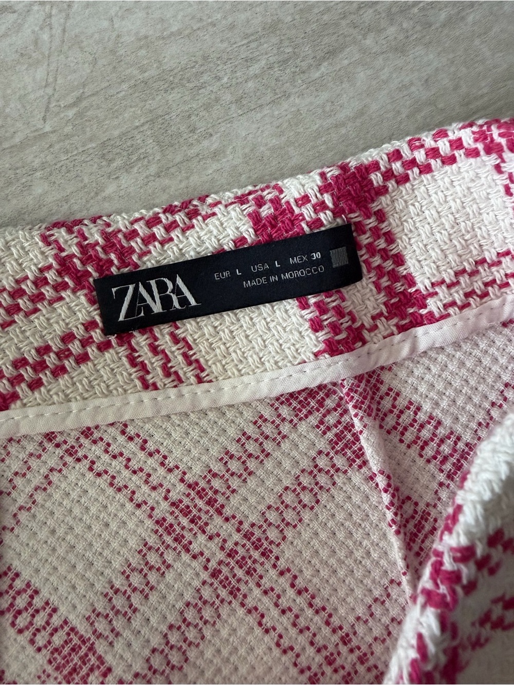 ZARA Pink & White Plaid Tweed Blazer + Matching Mini Skirt Set – Size L Like New - Picture 6 of 14